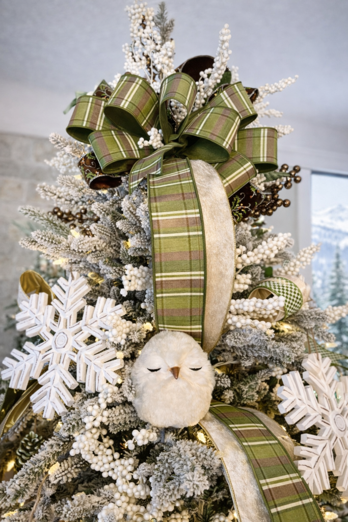 The top of a Christmas tree decorated an a holiday decorator in Durango