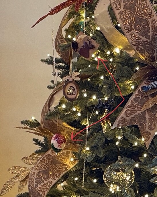 Two of my favorite heirloom ornaments made by my then 2 & 3 yr-old niece & nephew