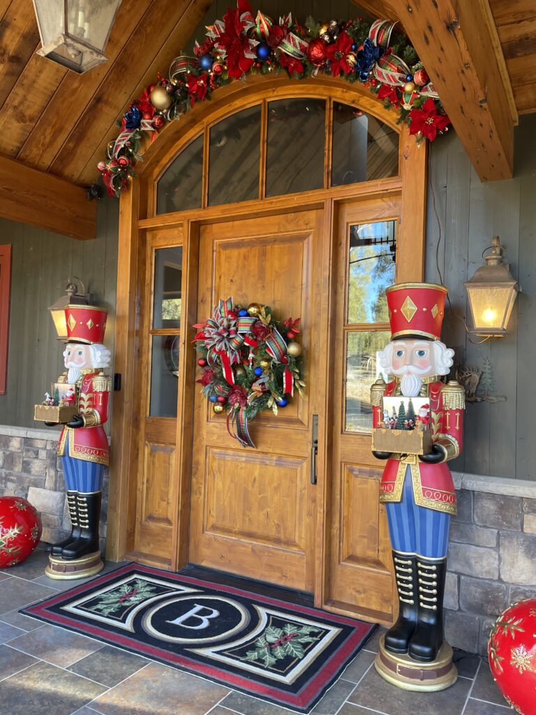 Beautifully decorated mountain home featuring traditional nutcrackers.