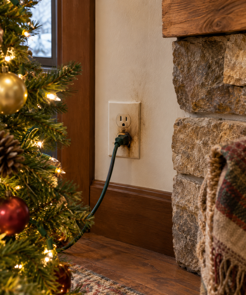 Discolored electrical outlet in the wall is a clear signal something wiring is too hot and a fire is possible.