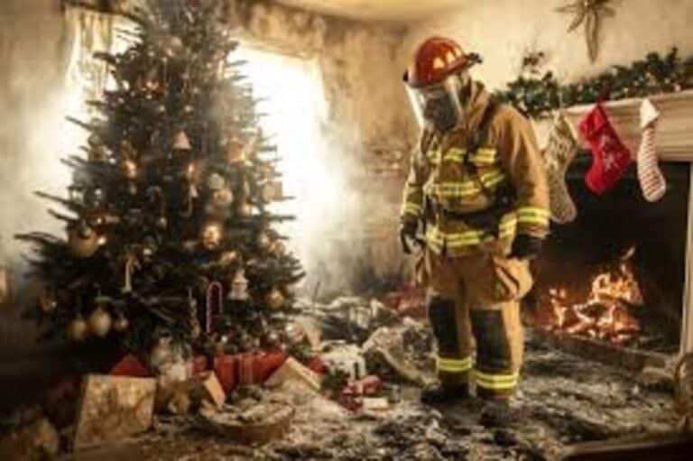 Firefighter in a home after a holiday fire